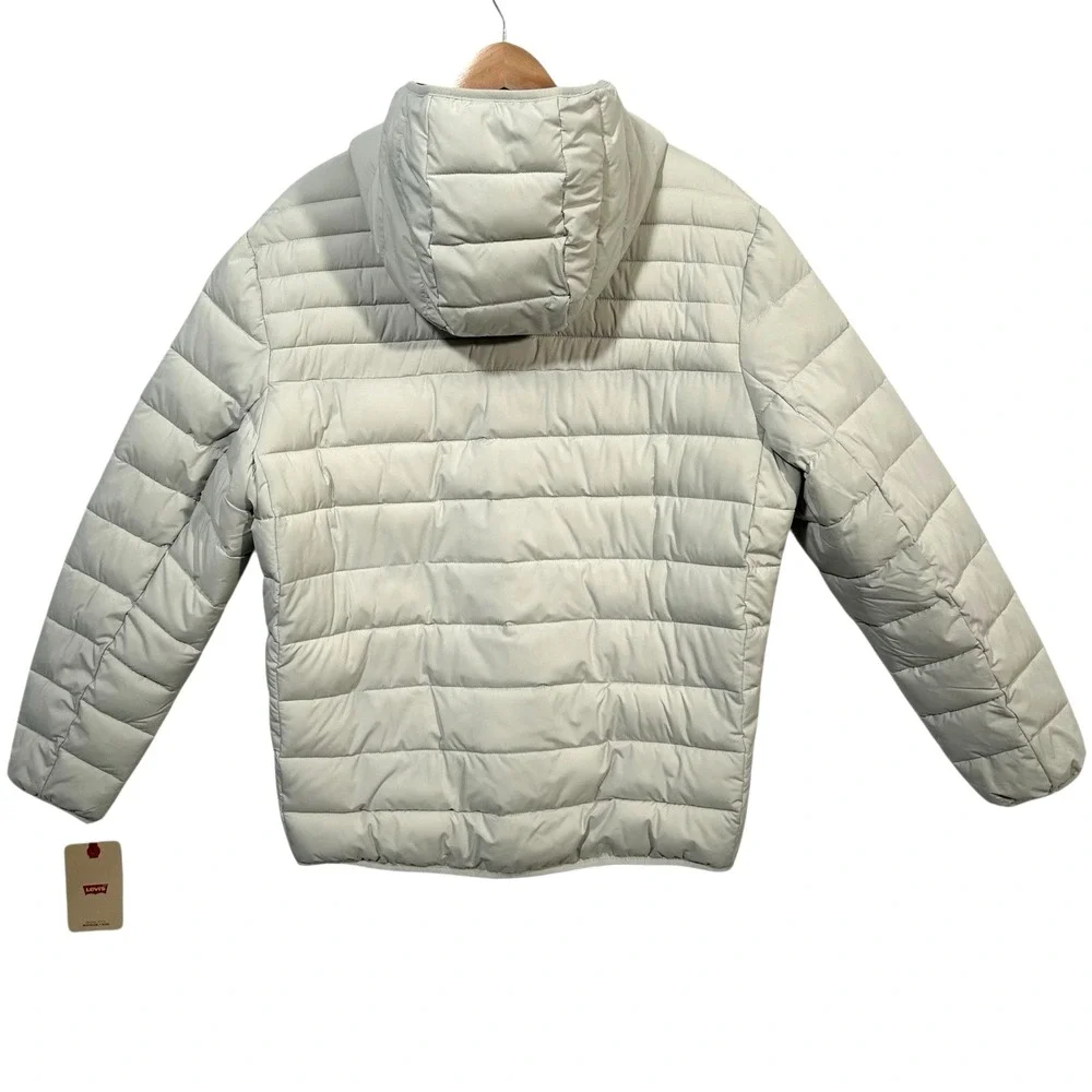 Levis Mens Stretch Quilted Puffer Jacket XL Off-White-Ice Hooded Water Resistant